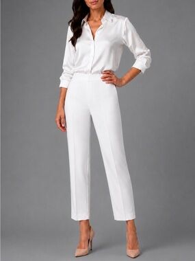 Linda Allard Ellen Tracy White Ankle Pants Women 8 M Straight Leg Career